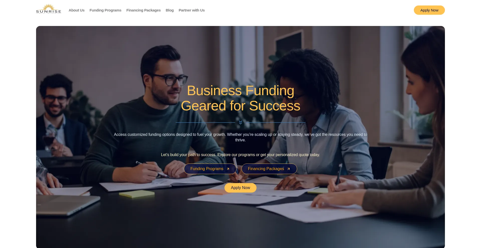 Website screenshot of Sunrisefundingventures.com