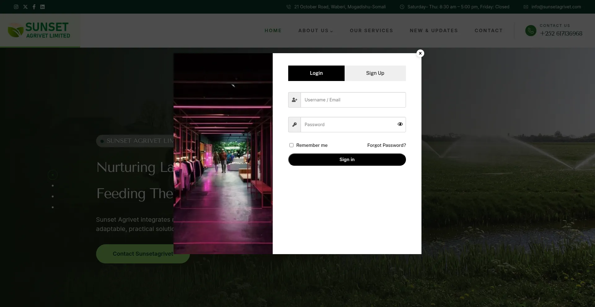 Website screenshot of Sunsetagrivet.com