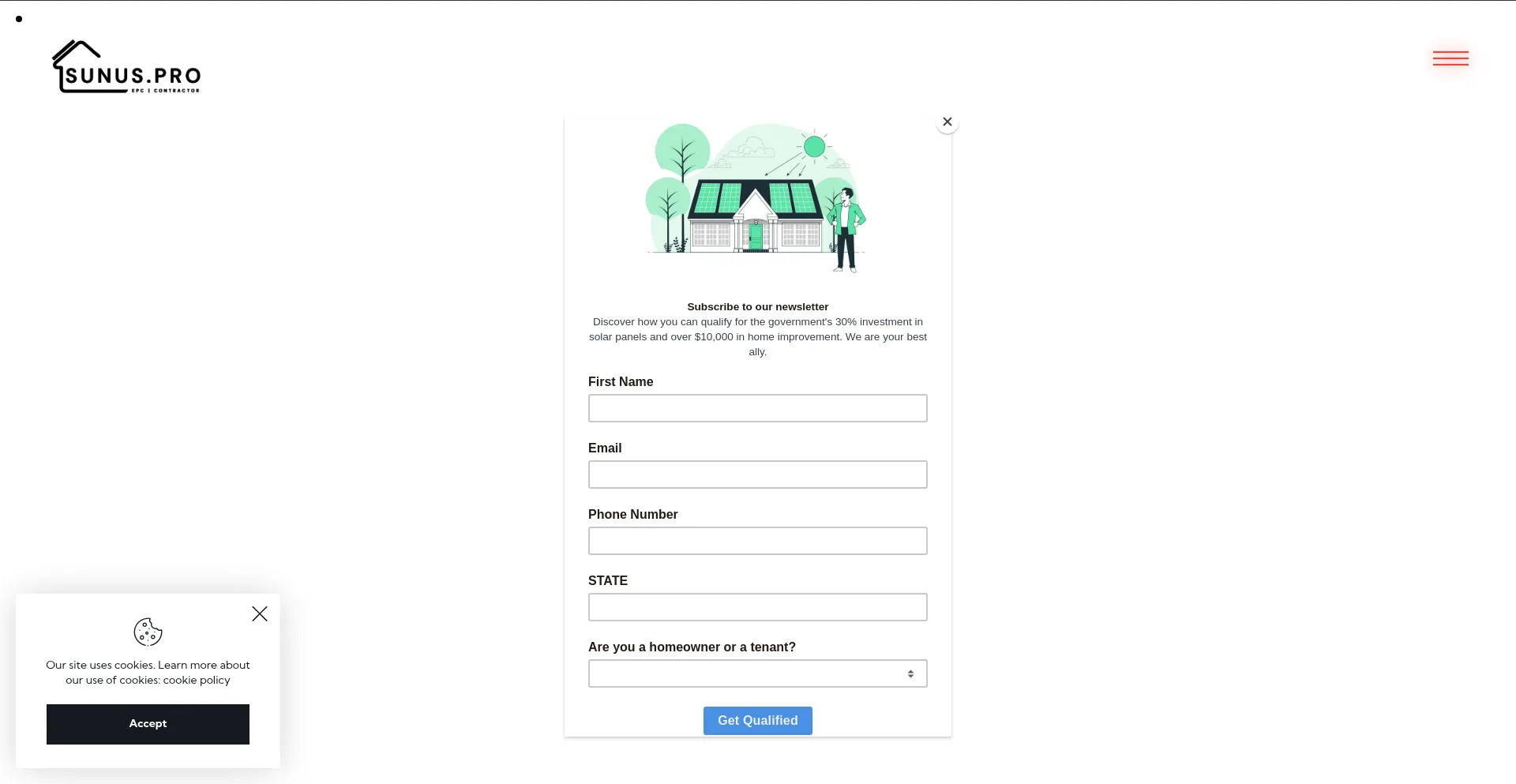 Website screenshot of Sunuspro.com