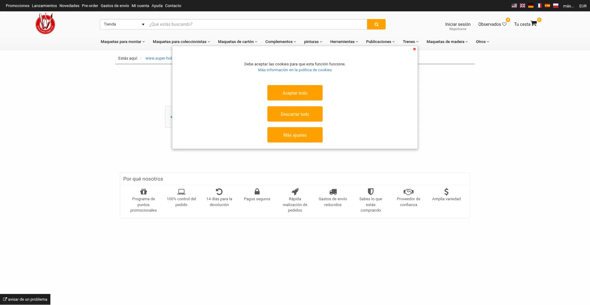 Website screenshot of Super-hobby.es