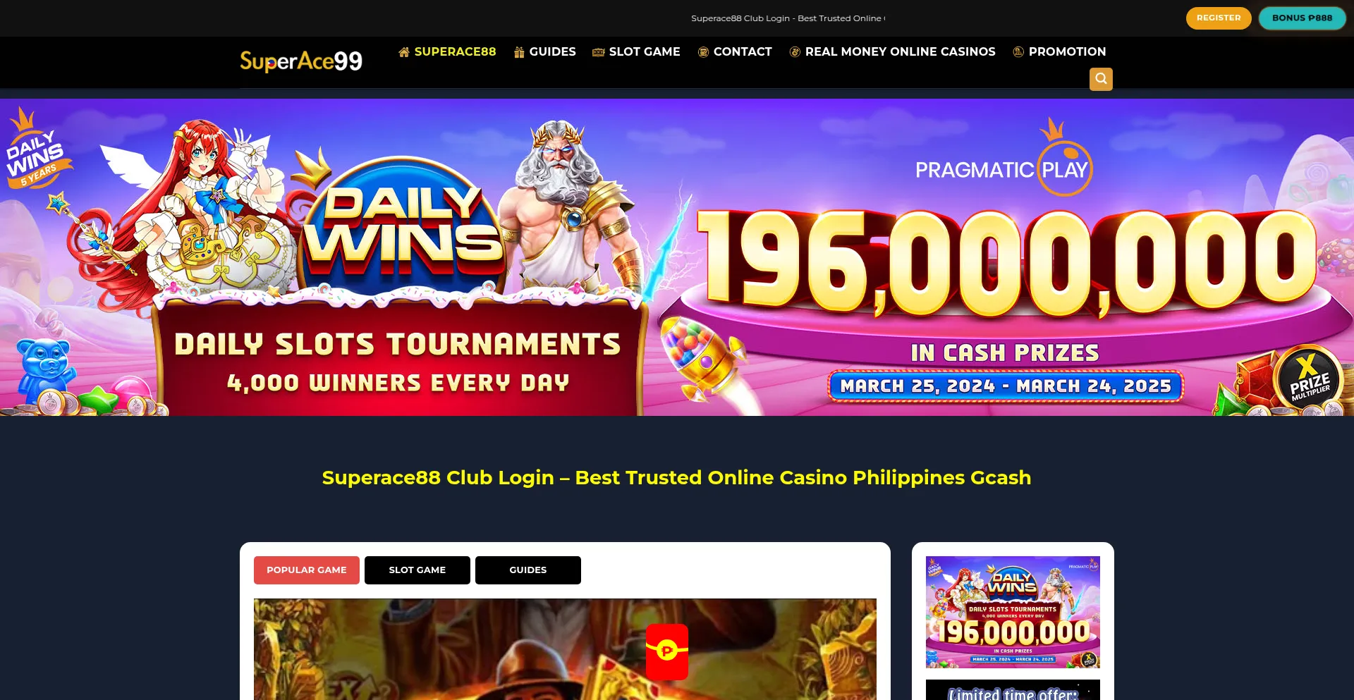Website screenshot of Superace99.com