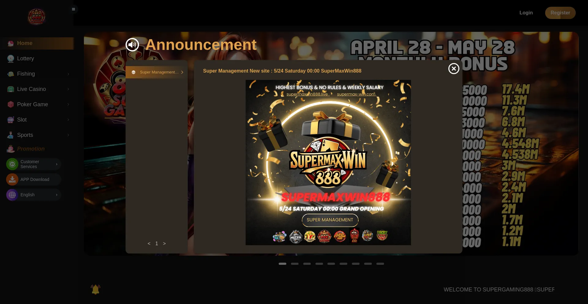Website screenshot of Supergaming888.life