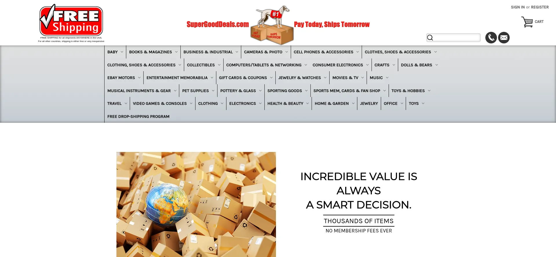Website screenshot of Supergooddeals.com