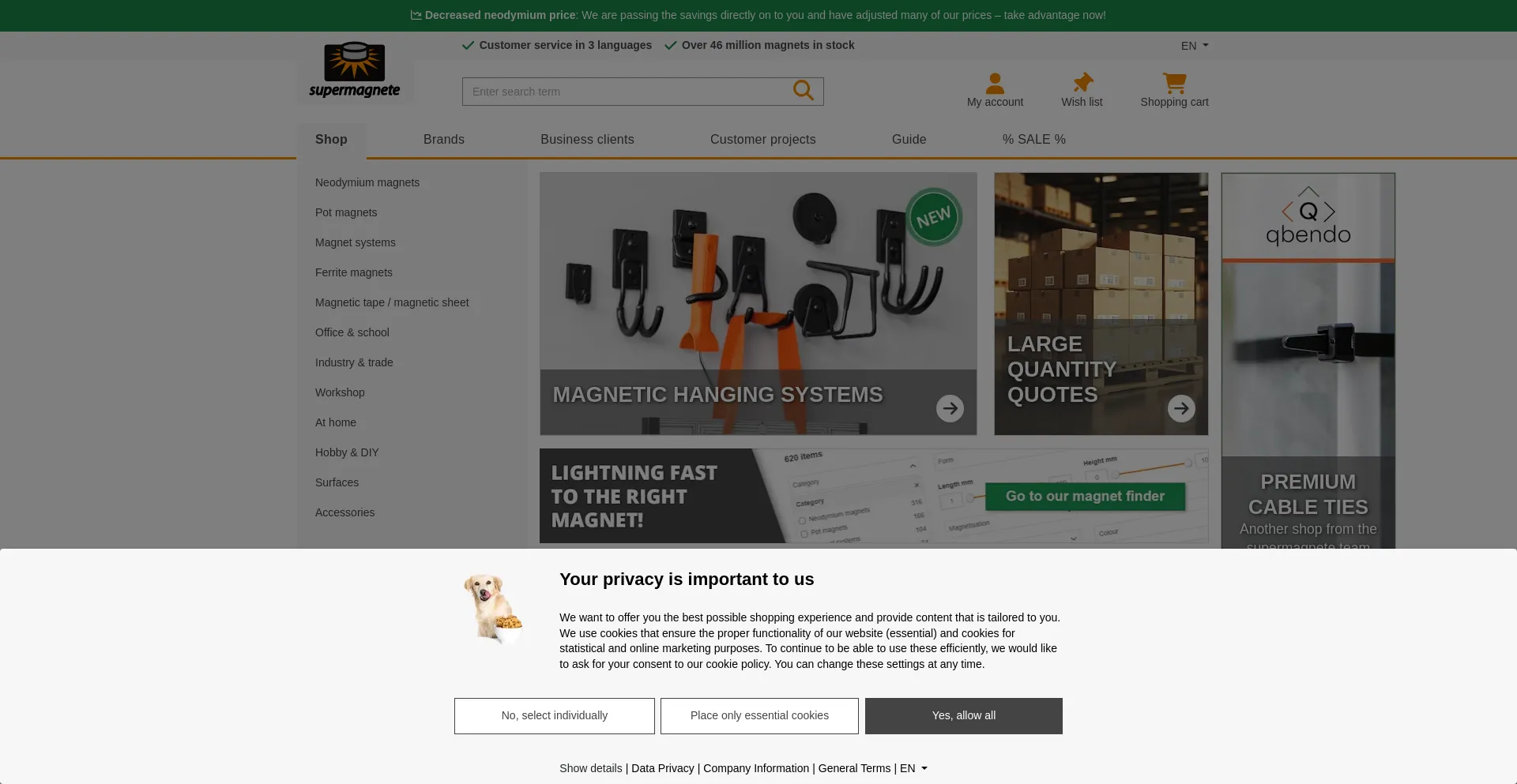 Website screenshot of Supermagnete.com