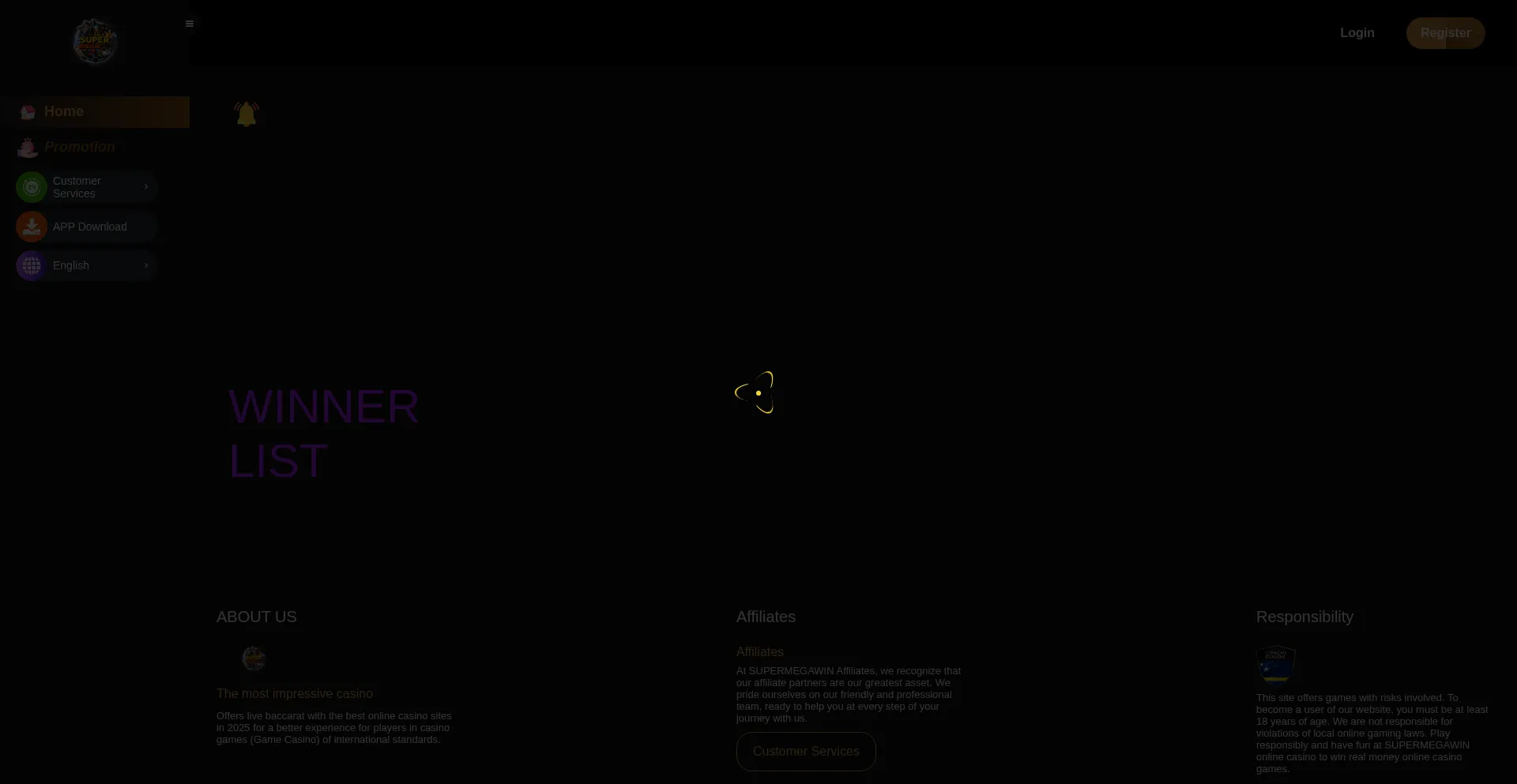 Website screenshot of Supermegawin.online