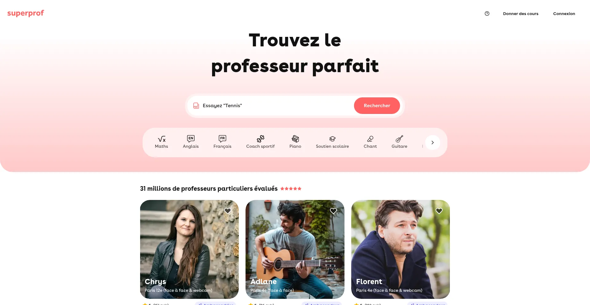 Website screenshot of Superprof.fr