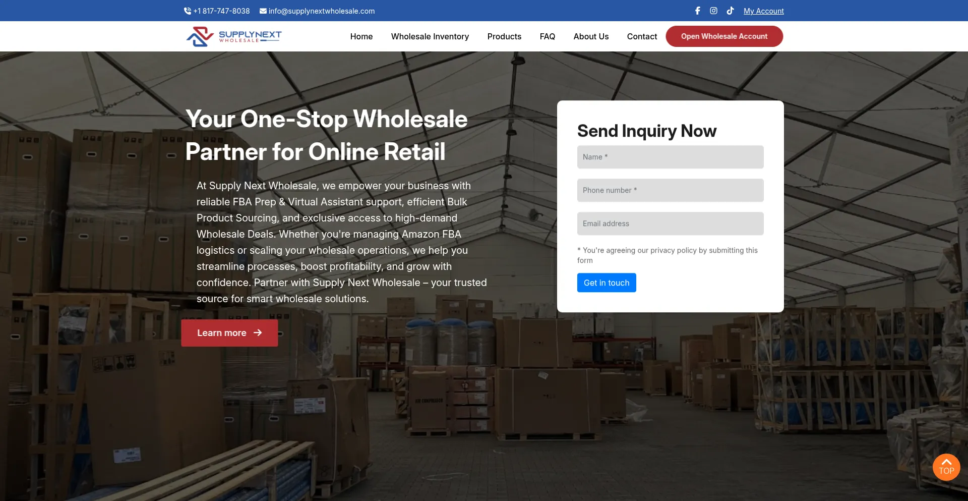 Website screenshot of Supplynextwholesale.com