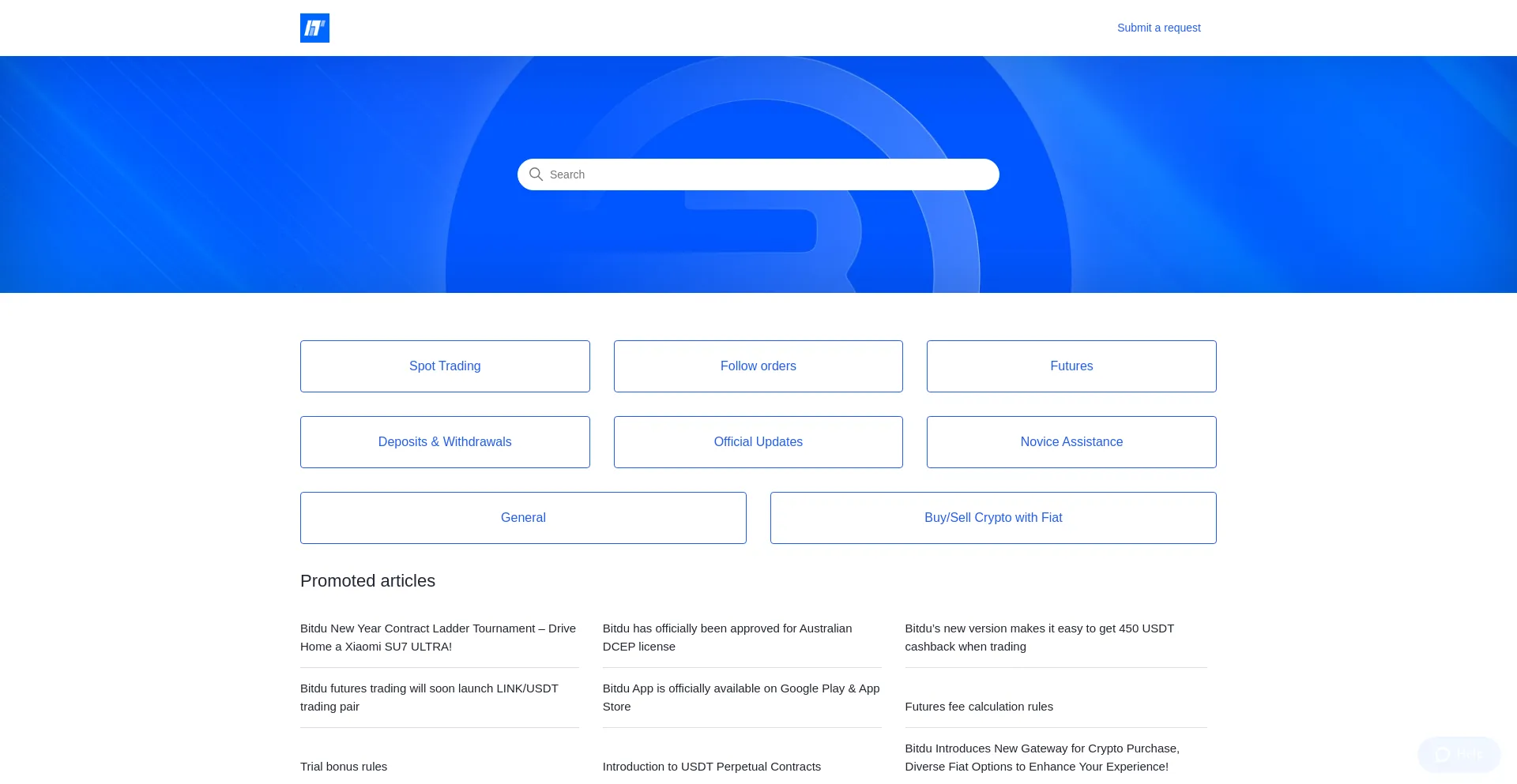 Website screenshot of Support.bitdu.com