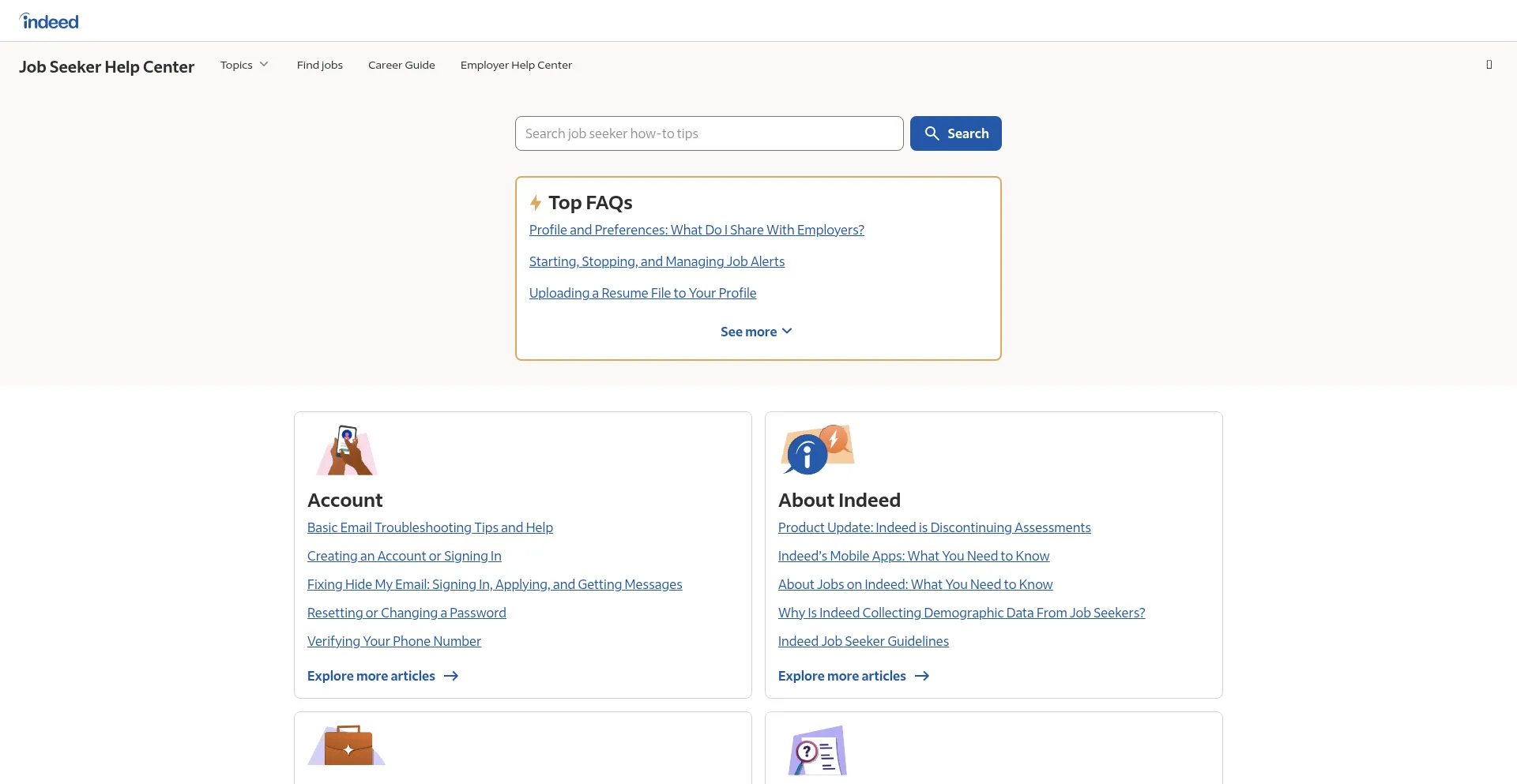 Website screenshot of Support.indeed.com