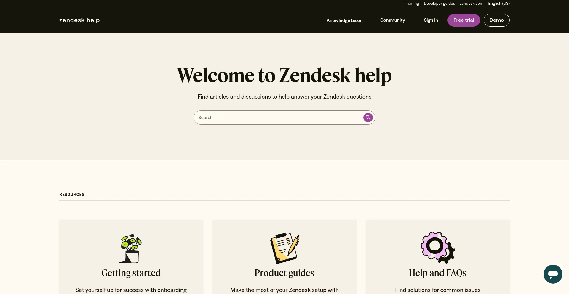 Website screenshot of Support.zendesk.com
