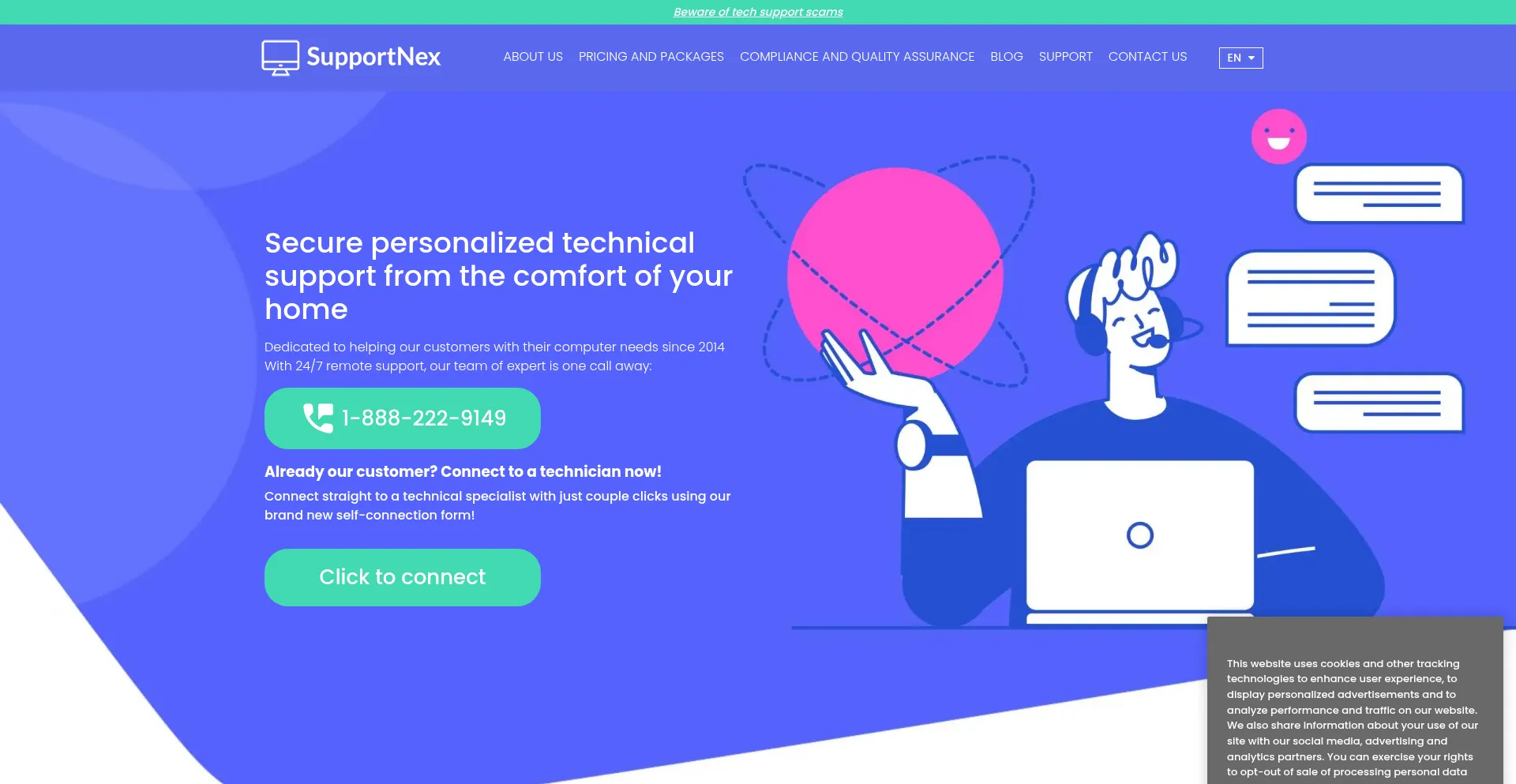 Website screenshot of Supportnex.com
