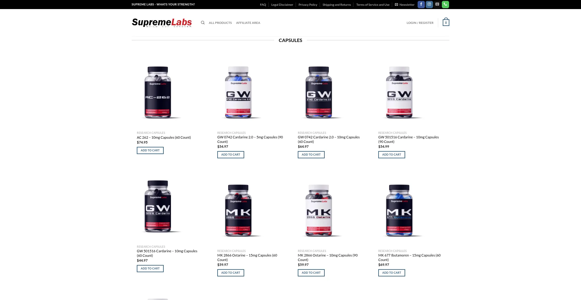 Website screenshot of Supremelabsusa.com