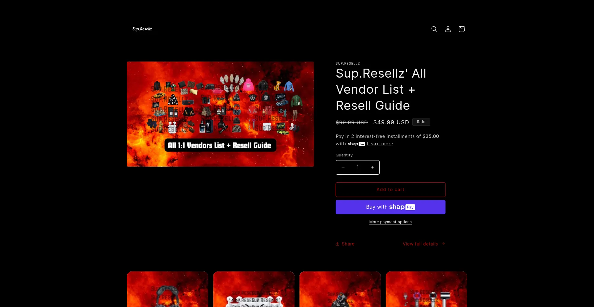 Website screenshot of Supresellz.com