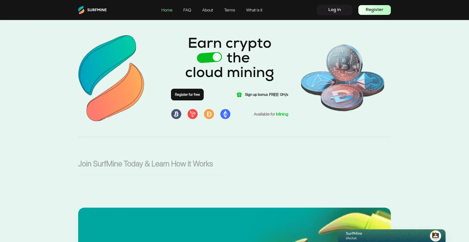 Website screenshot of Surfmine.com