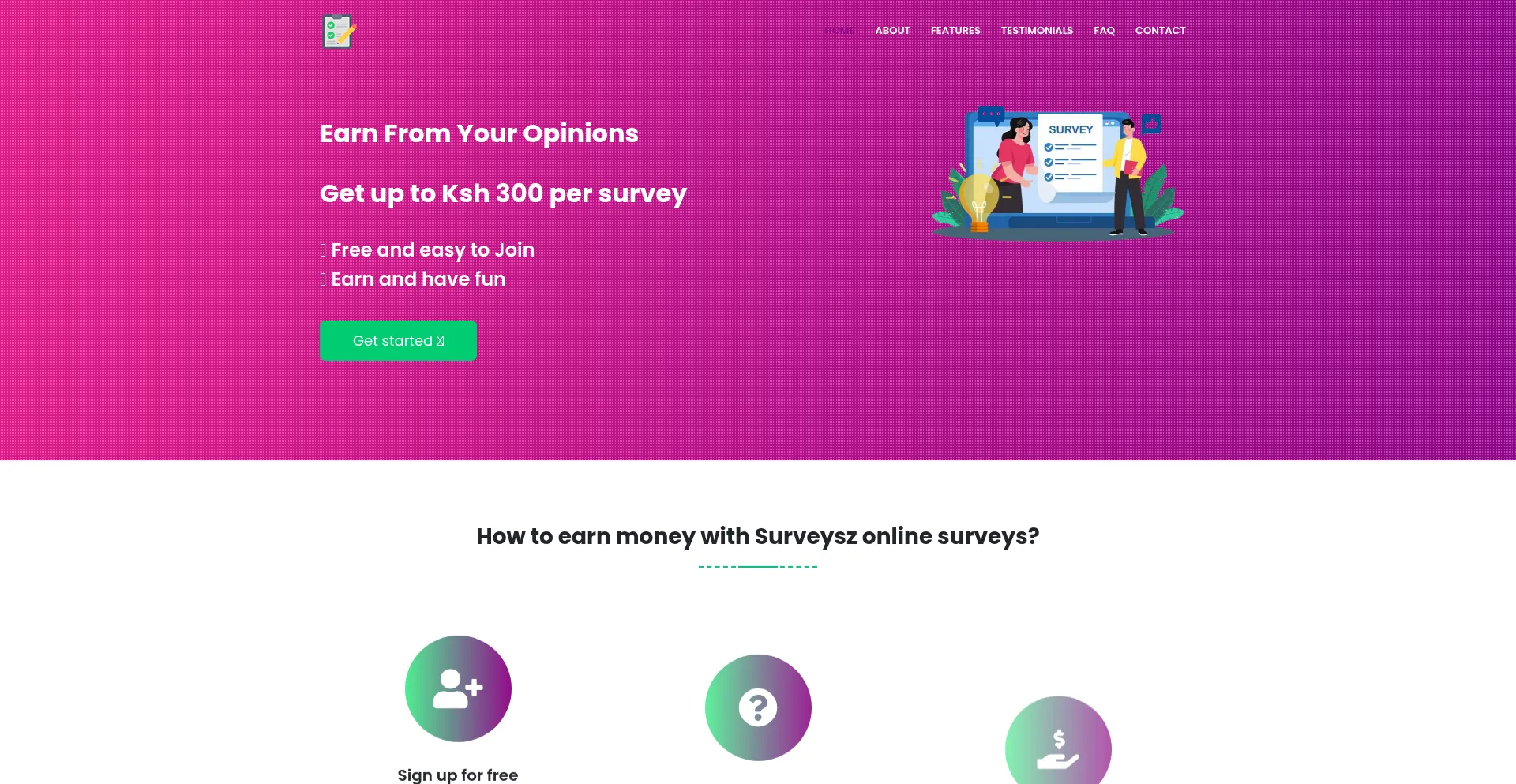 Website screenshot of Surveysz.com