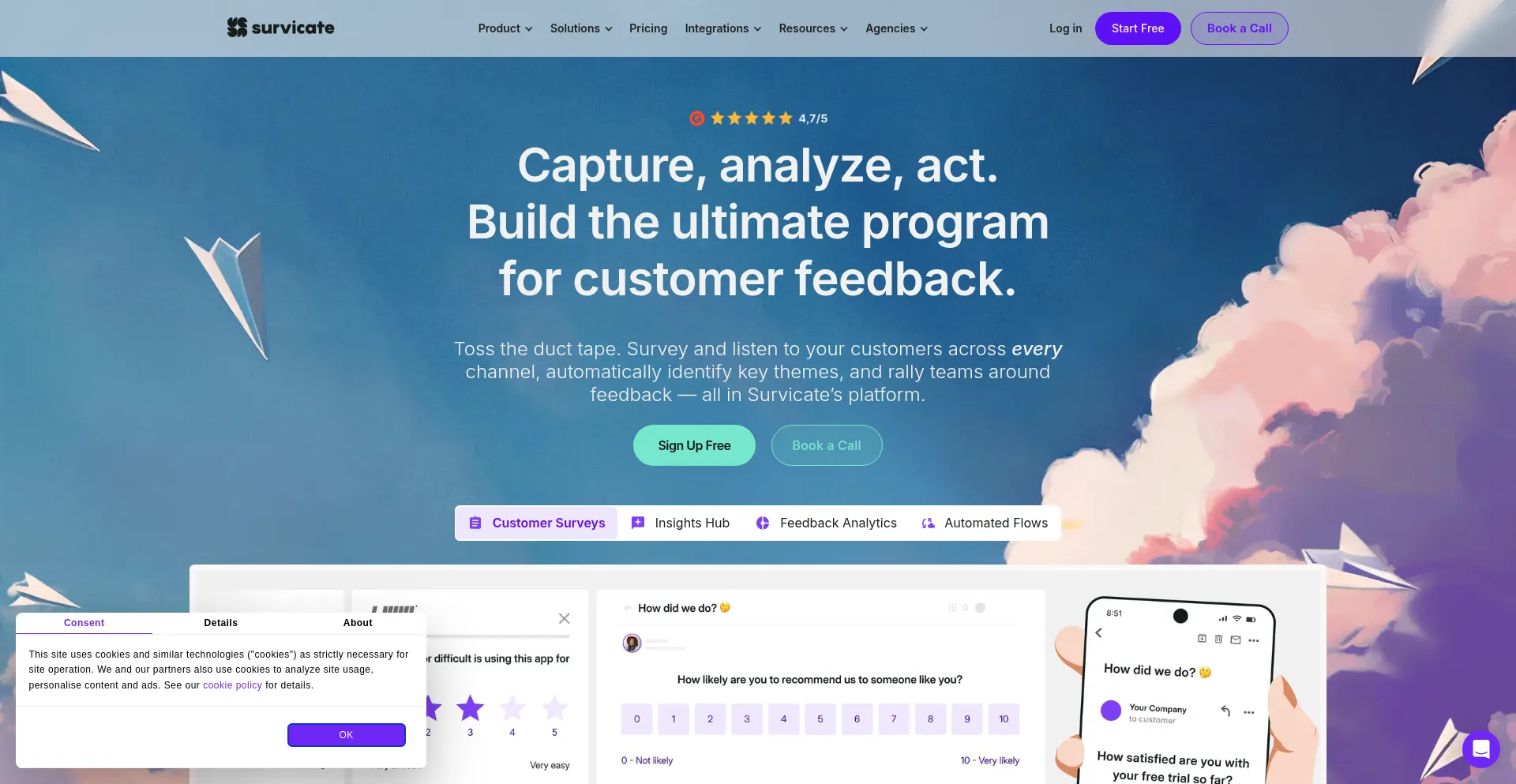 Website screenshot of Survicate.com