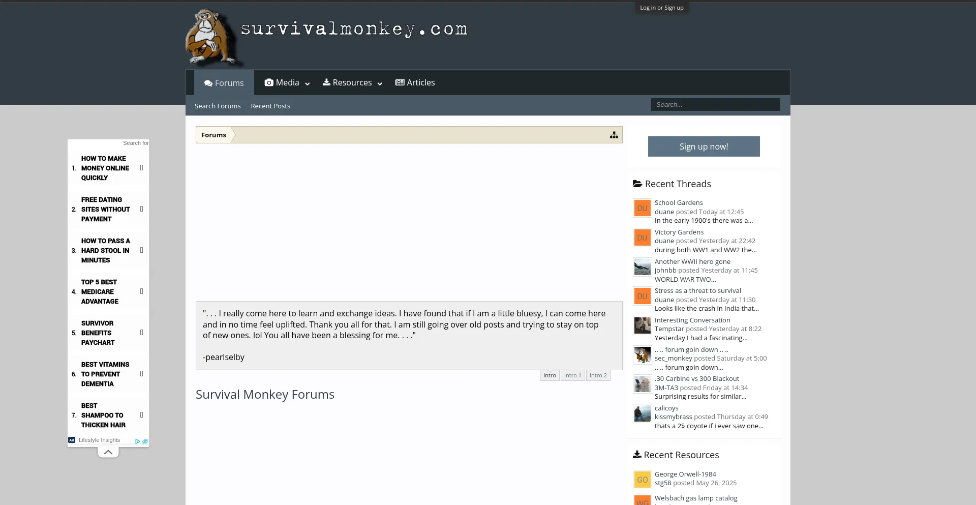 Website screenshot of Survivalmonkey.com