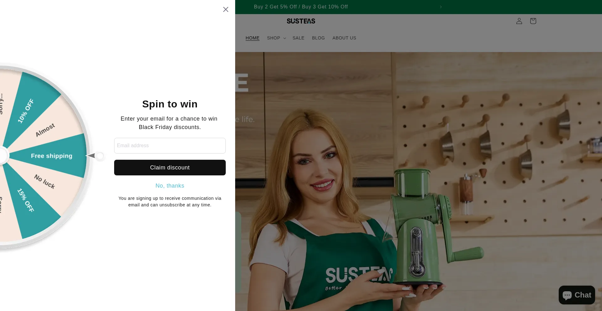 Website screenshot of Susteas.com