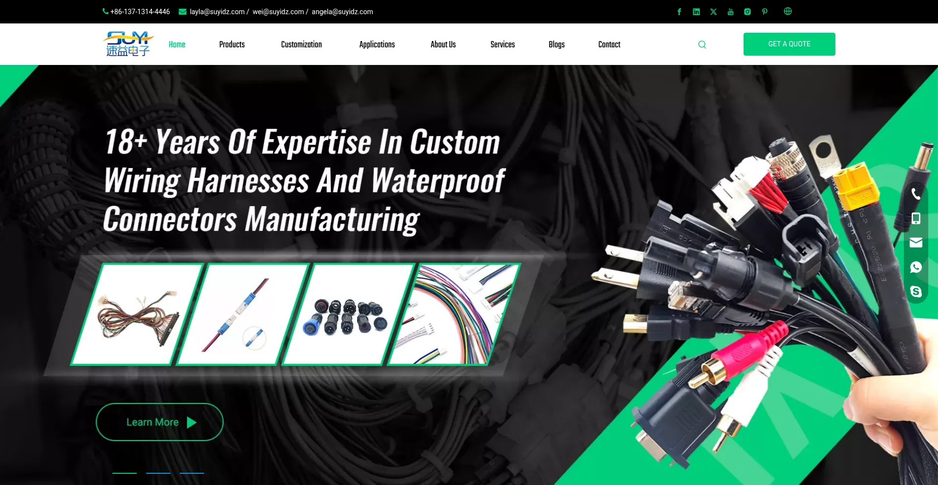 Website screenshot of Suyiwiringharness.com