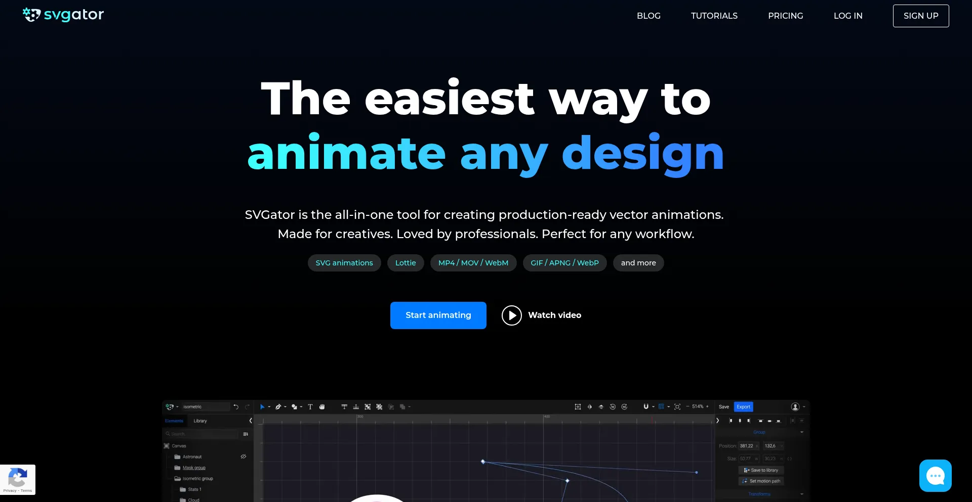 Website screenshot of Svgator.com