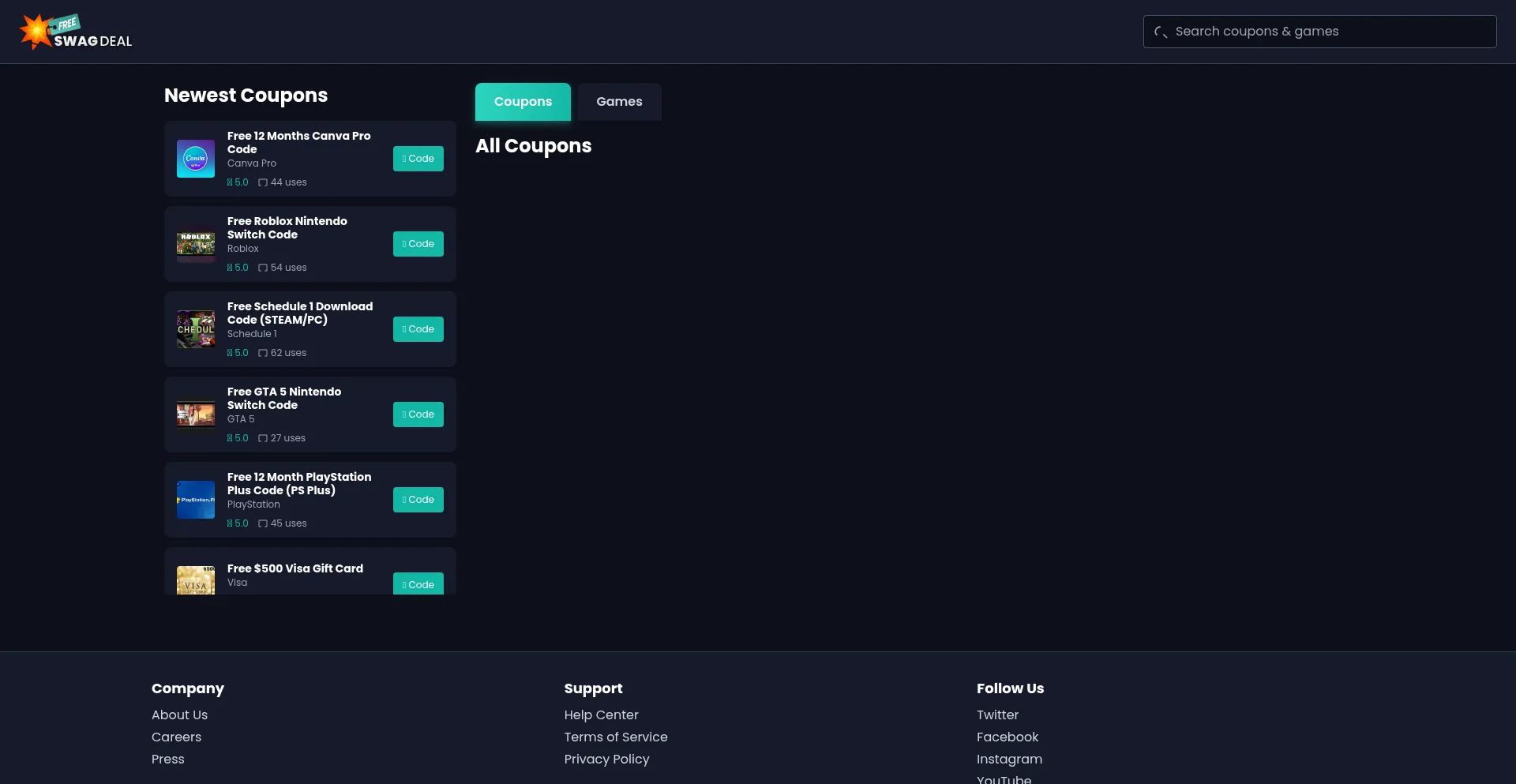 Website screenshot of Swagdeal.me