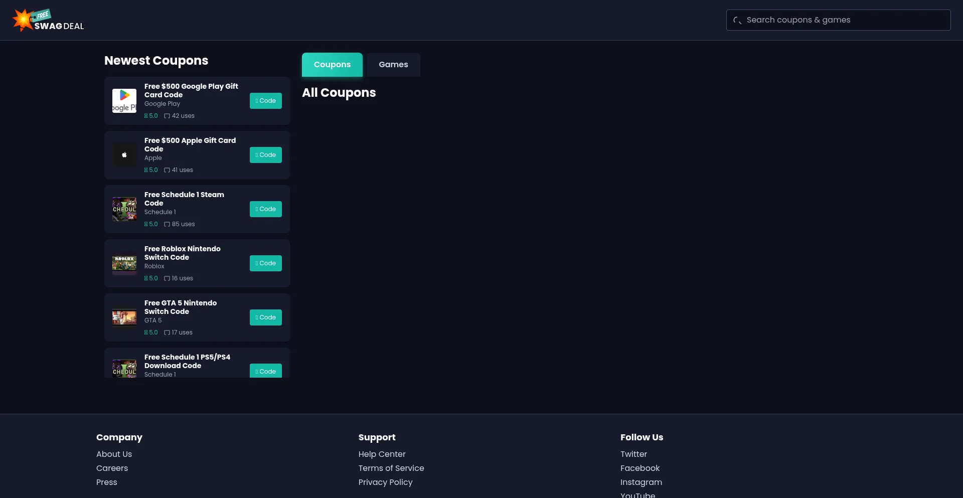 Website screenshot of Swagdeal.net