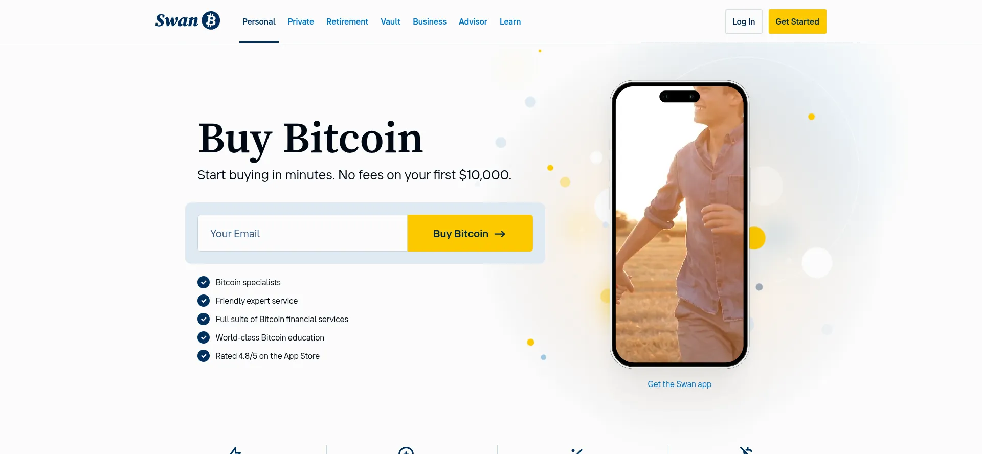 Website screenshot of Swanbitcoin.com