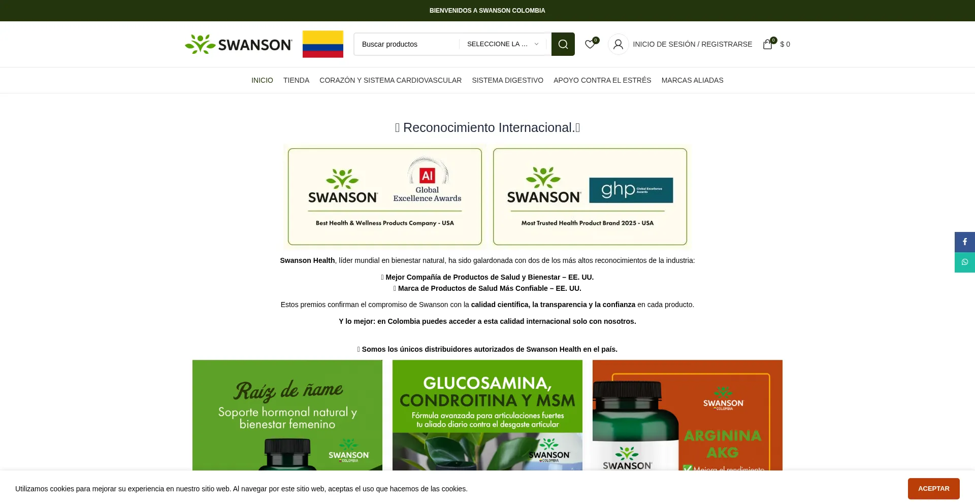 Website screenshot of Swansonvitamins.com.co