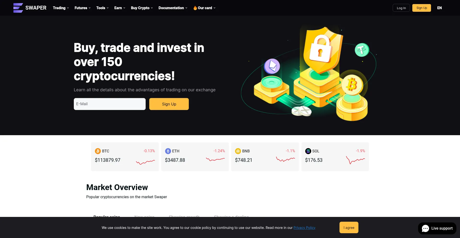 Website screenshot of Swaper.io