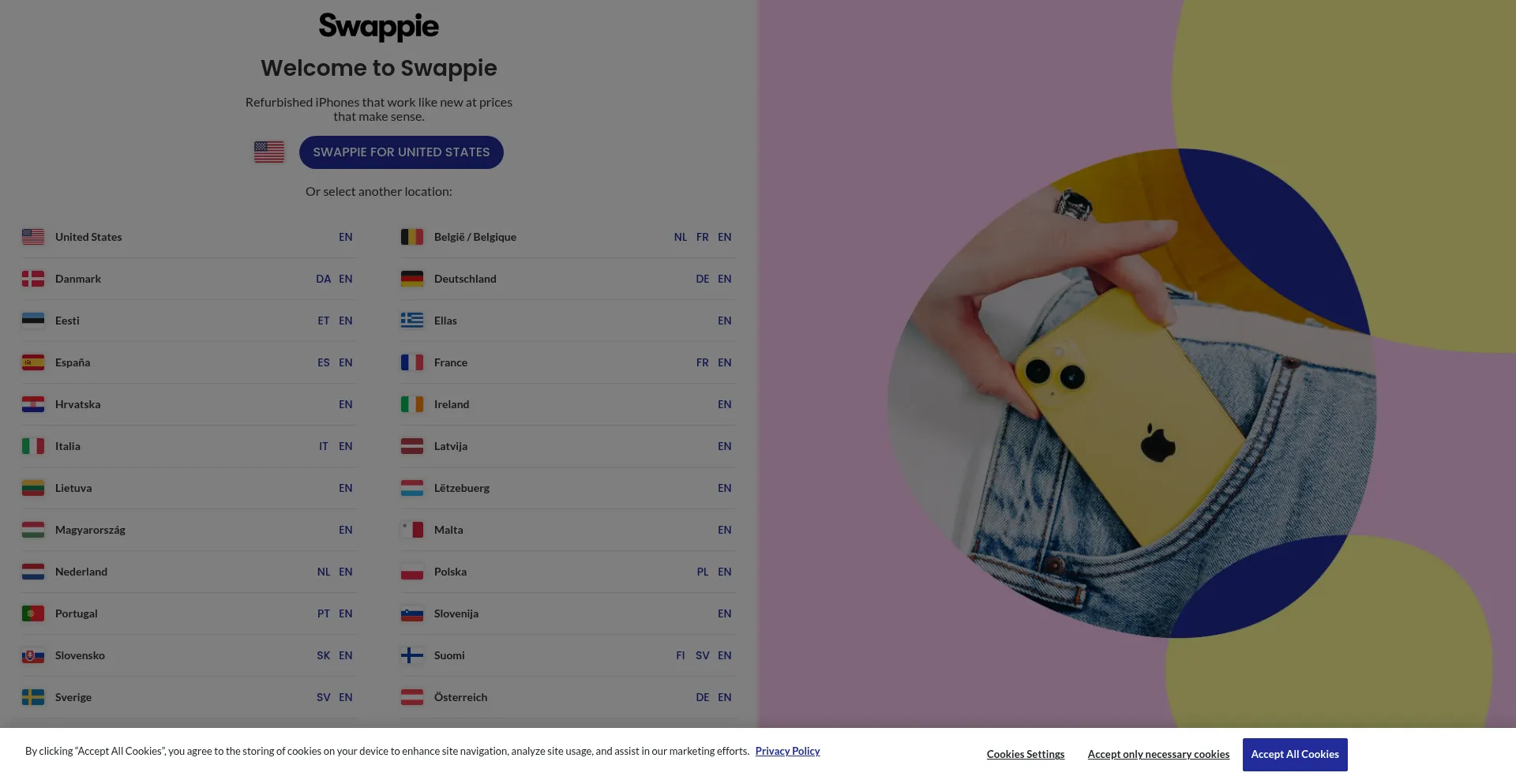 Website screenshot of Swappie.com