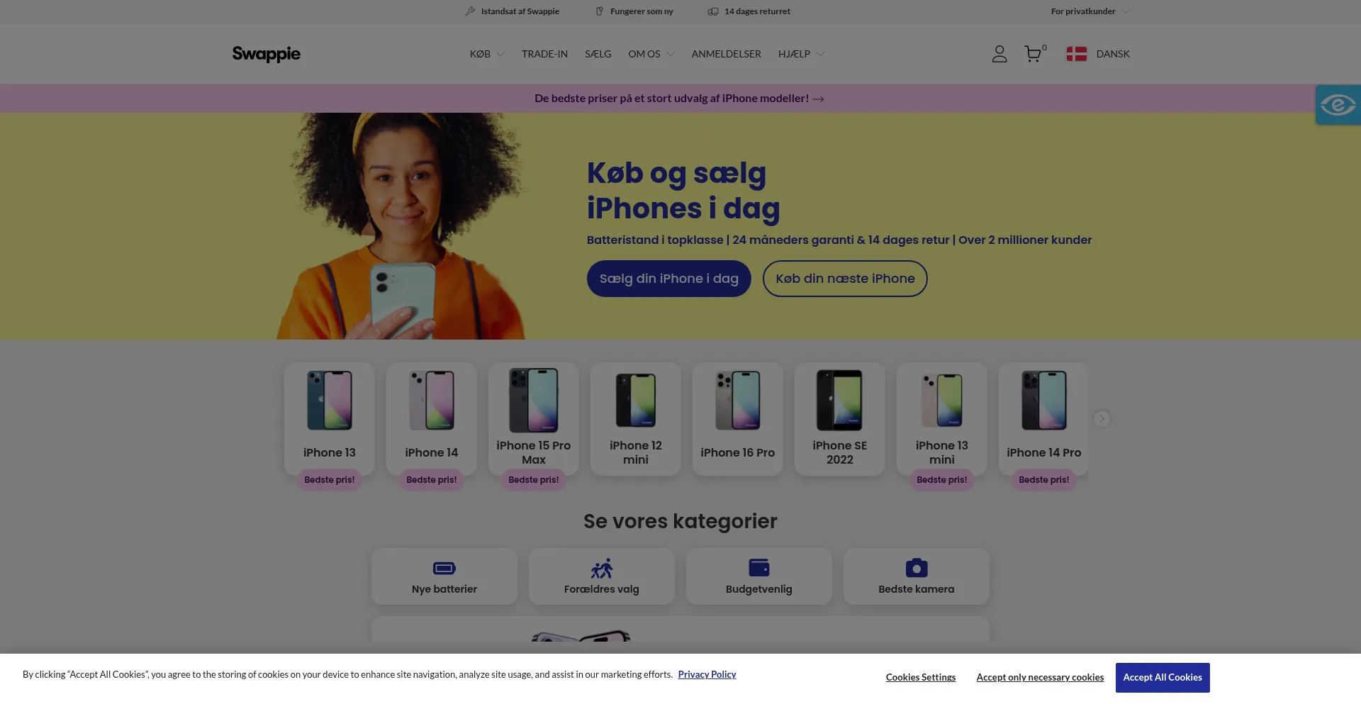 Website screenshot of Swappie.dk