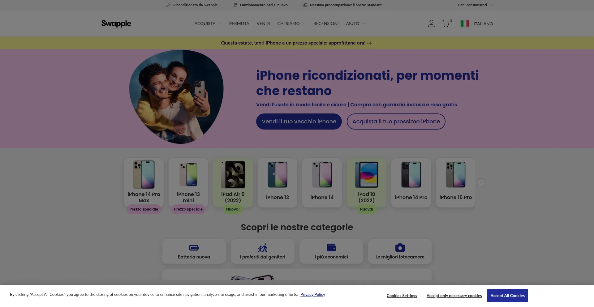 Website screenshot of Swappie.it