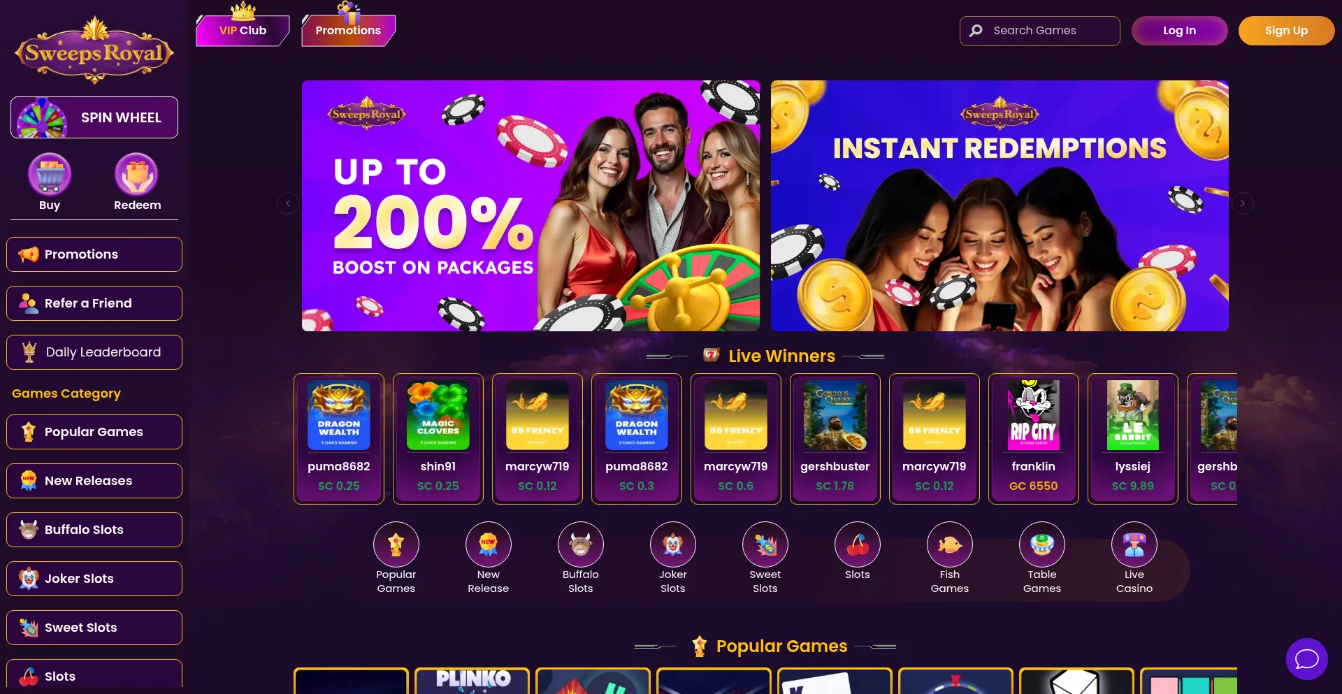 Sweepsroyal.com Screenshot