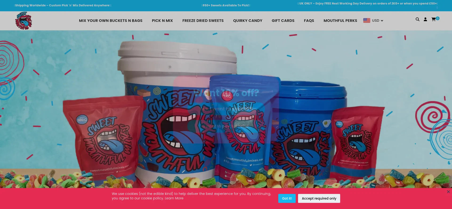 Website screenshot of Sweetmouthfulmixes.com