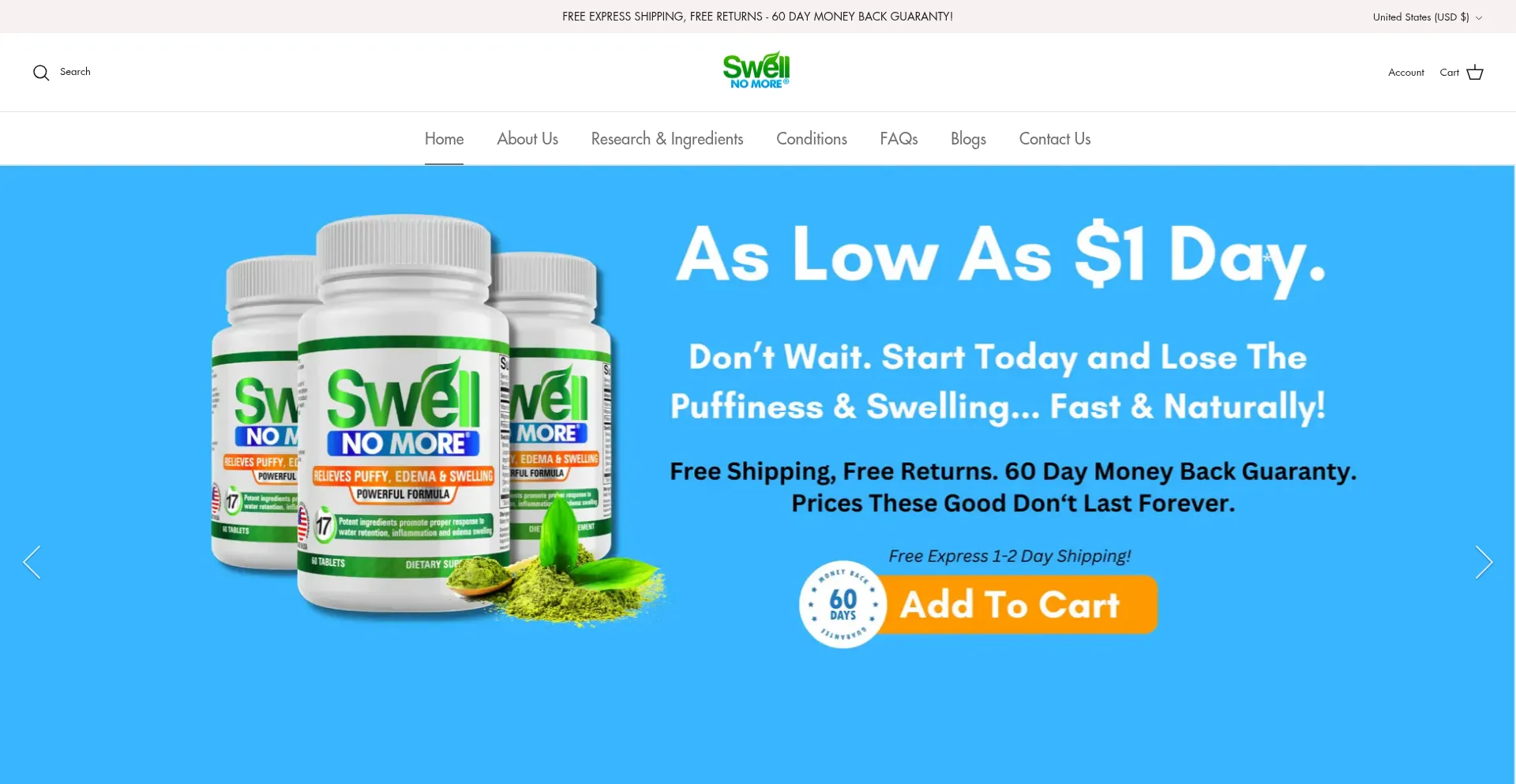Website screenshot of Swellnomore.com