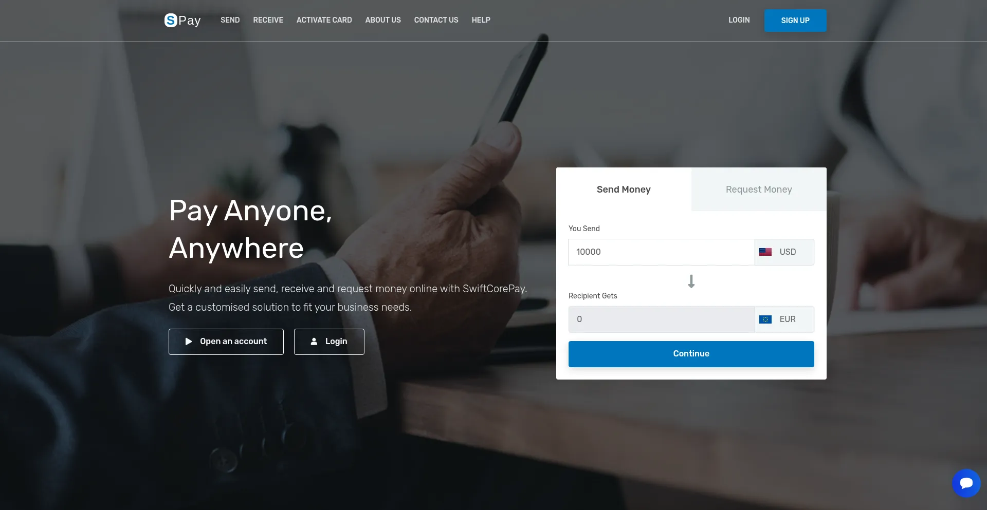 Website screenshot of Swiftcorepay.com