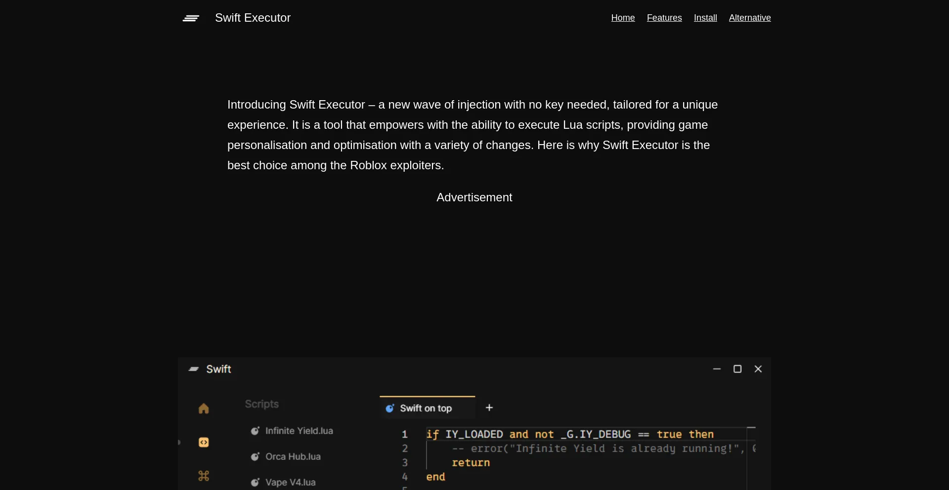 Website screenshot of Swiftexecutor.com