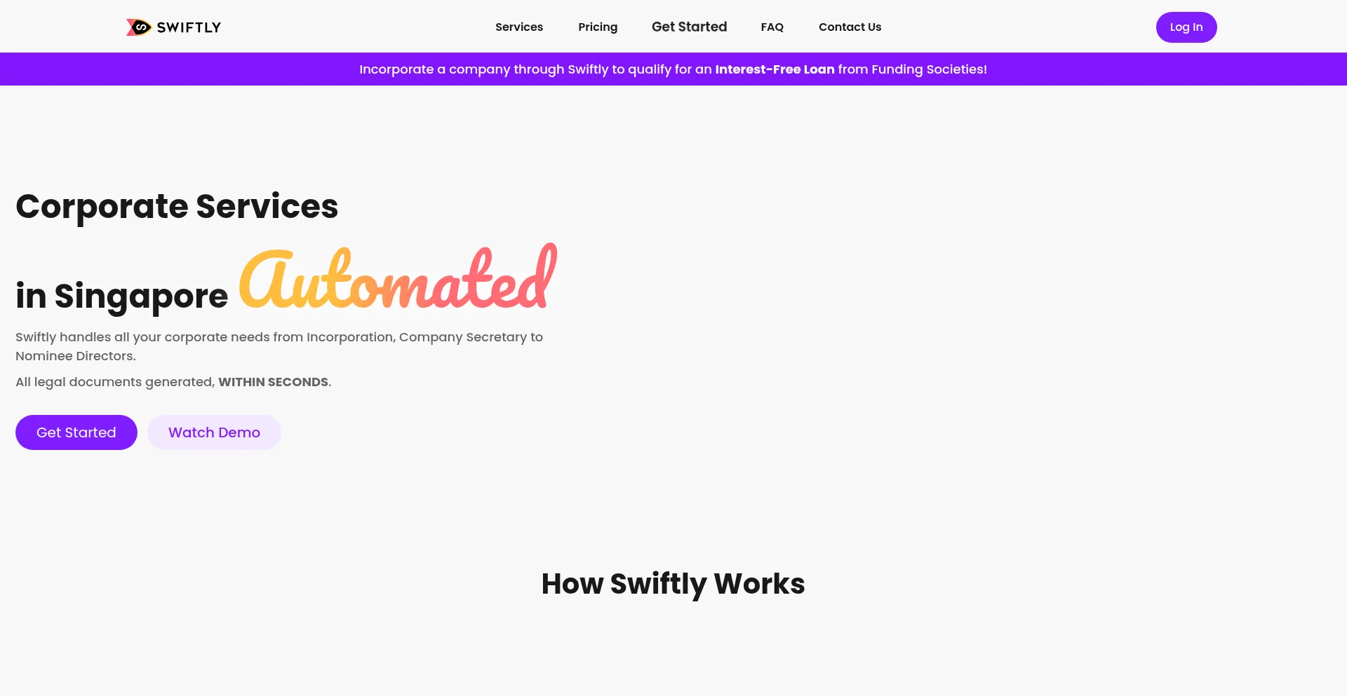 Website screenshot of Swiftly.sg