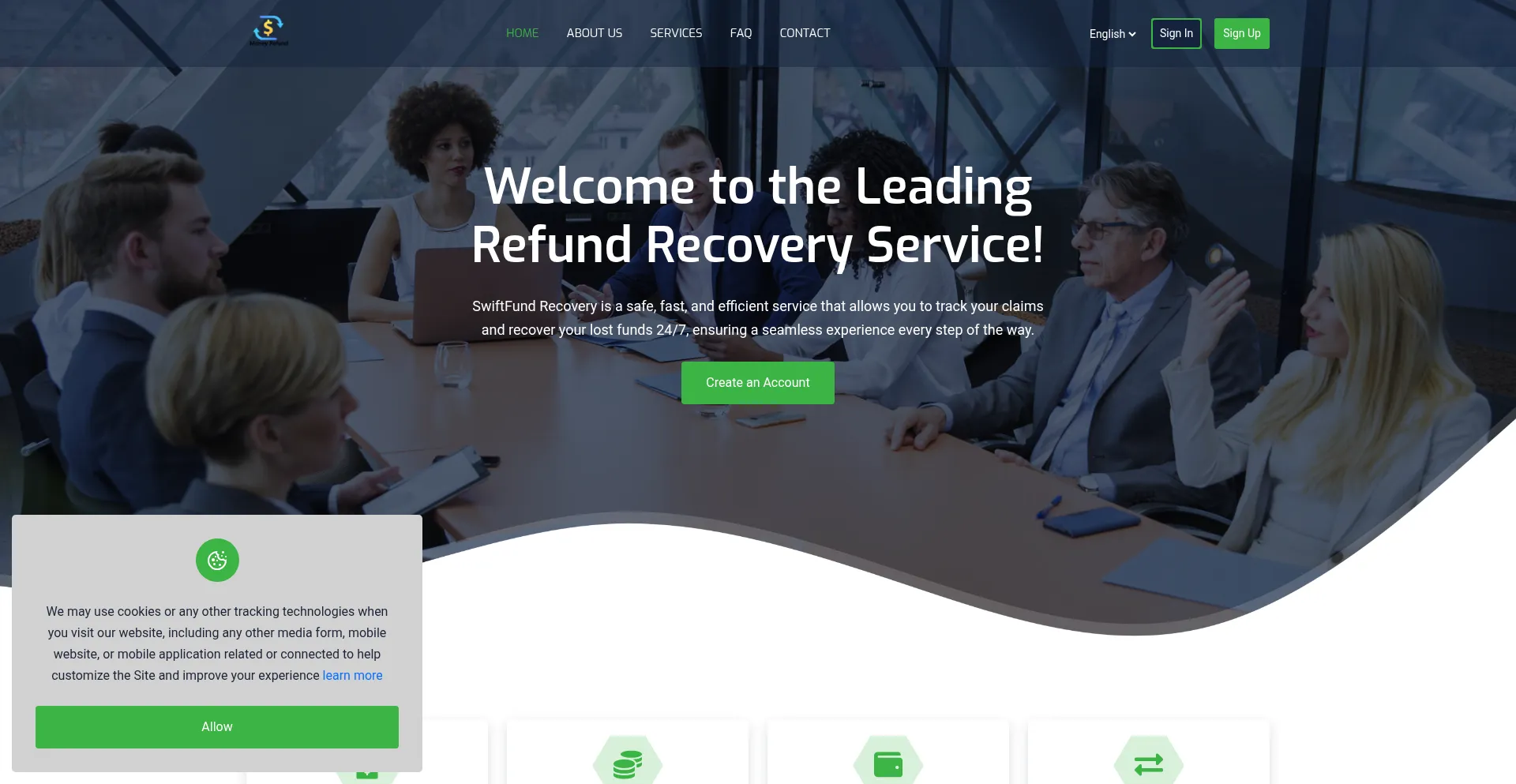 Website screenshot of Swiftmoneyclaims.org