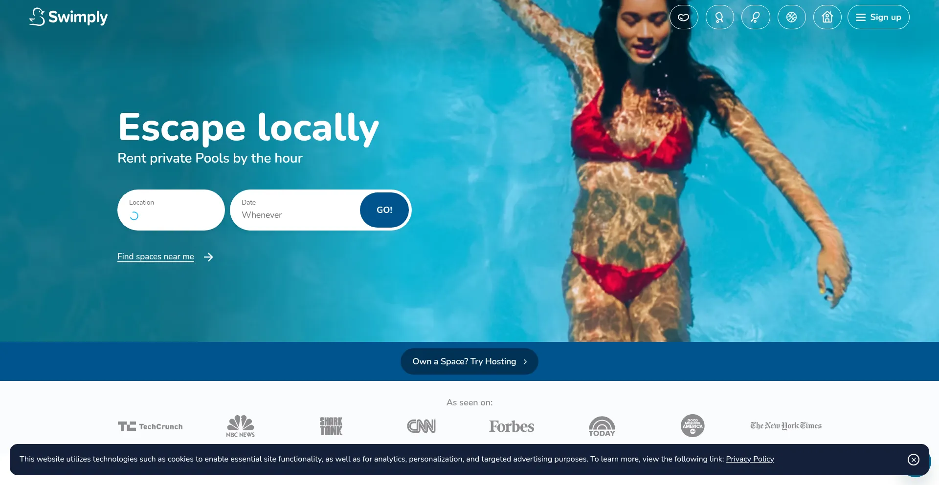 Website screenshot of Swimply.au