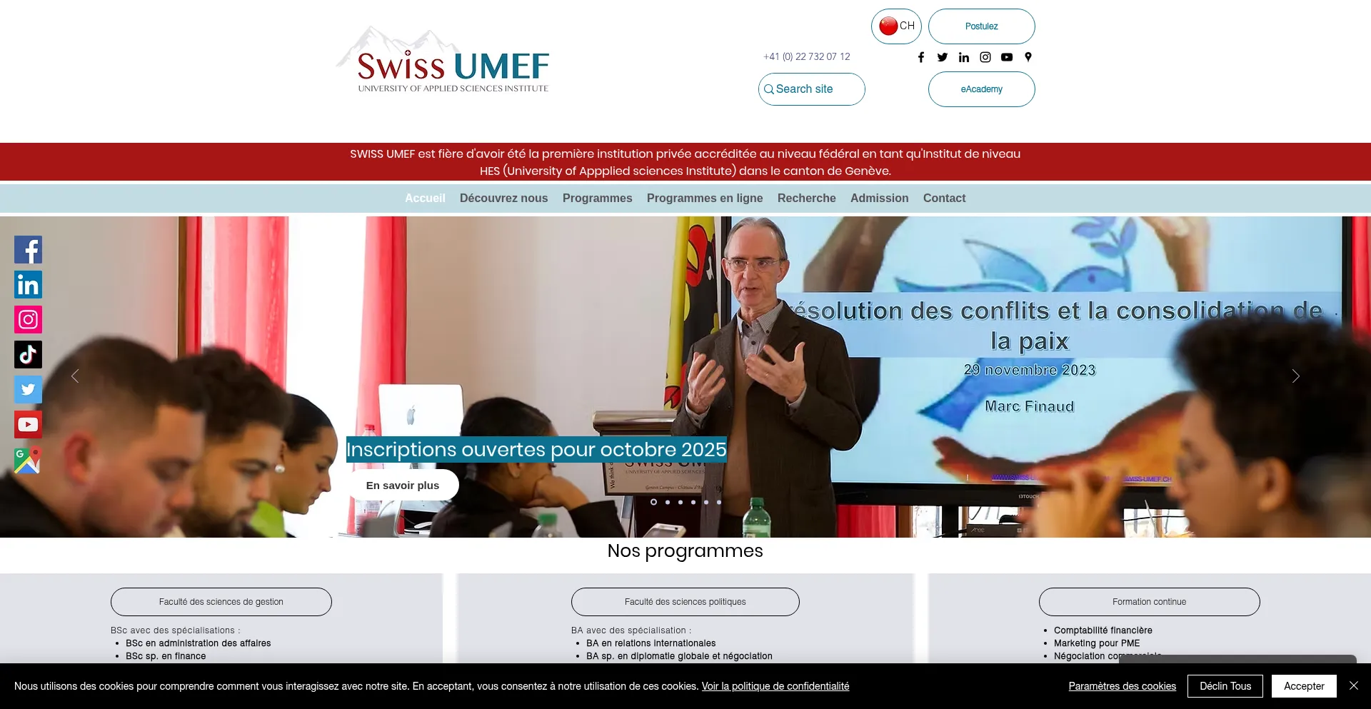 Website screenshot of Swiss-umef.ch