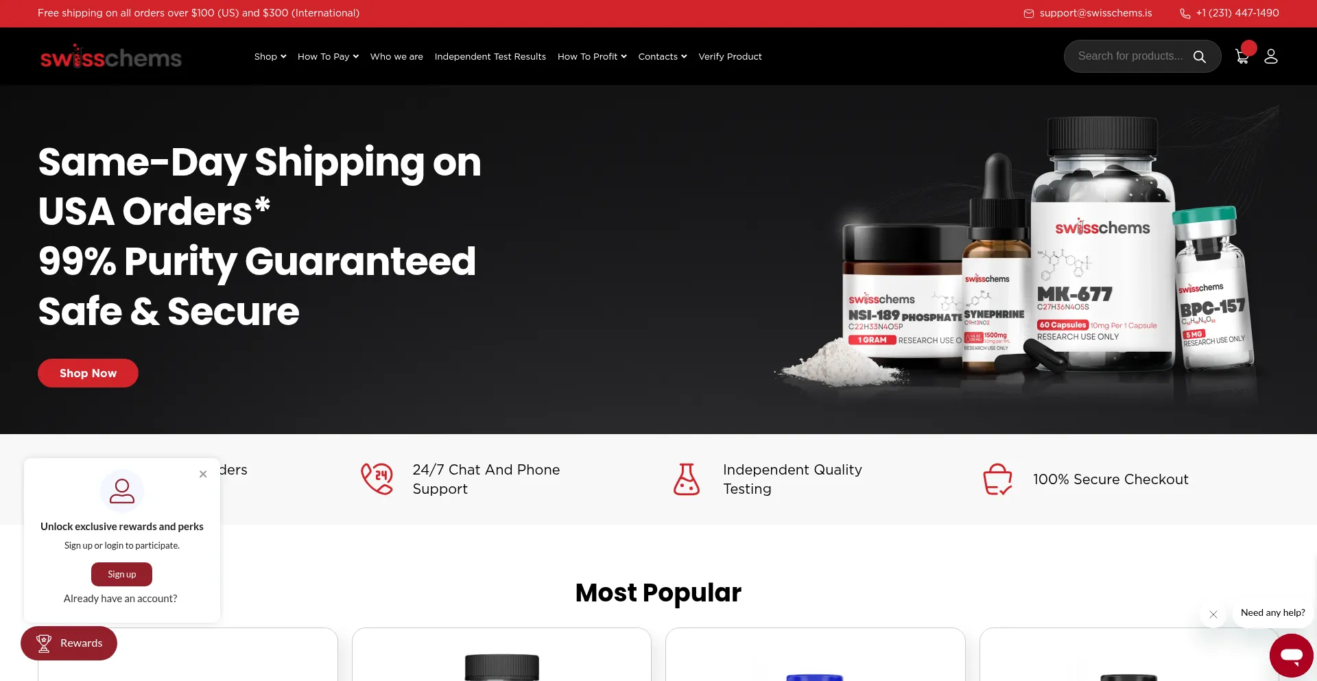 Website screenshot of Swisschems.is