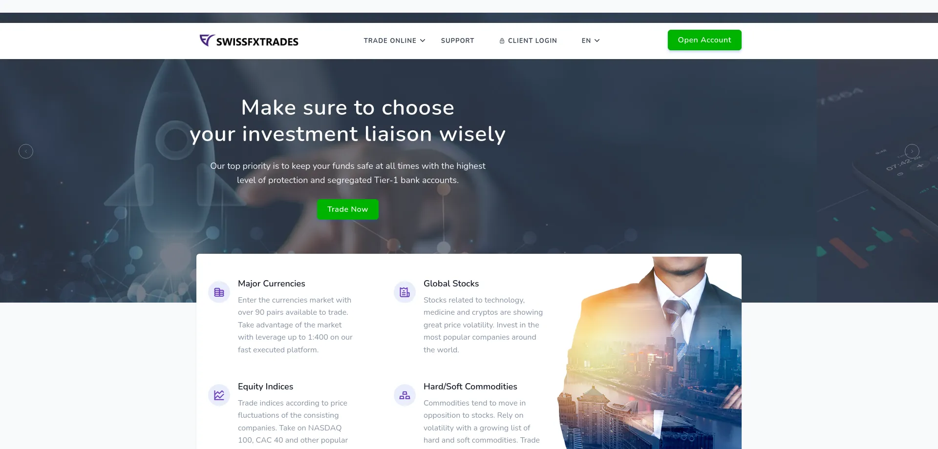 Website screenshot of Swissfxtrades.com