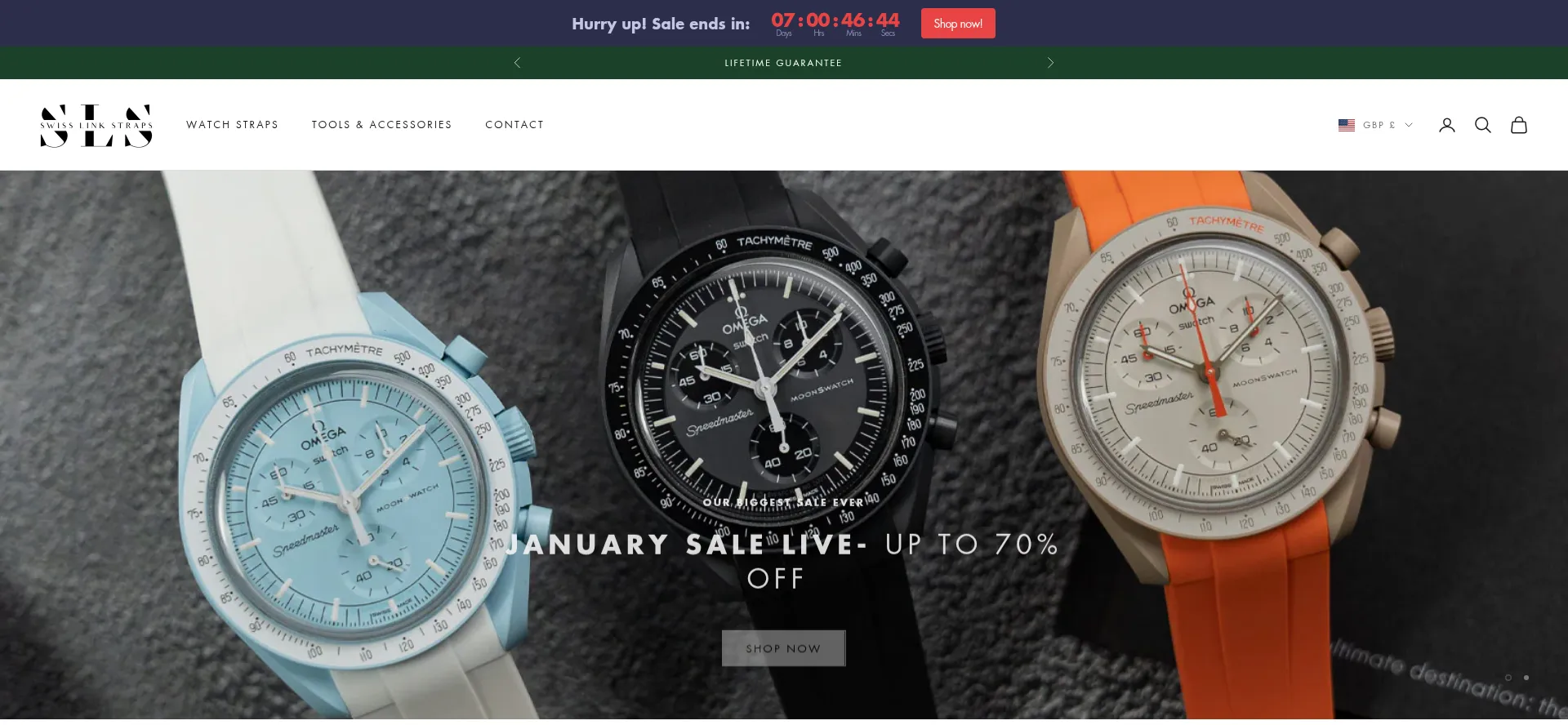 Website screenshot of Swisslinkstraps.com