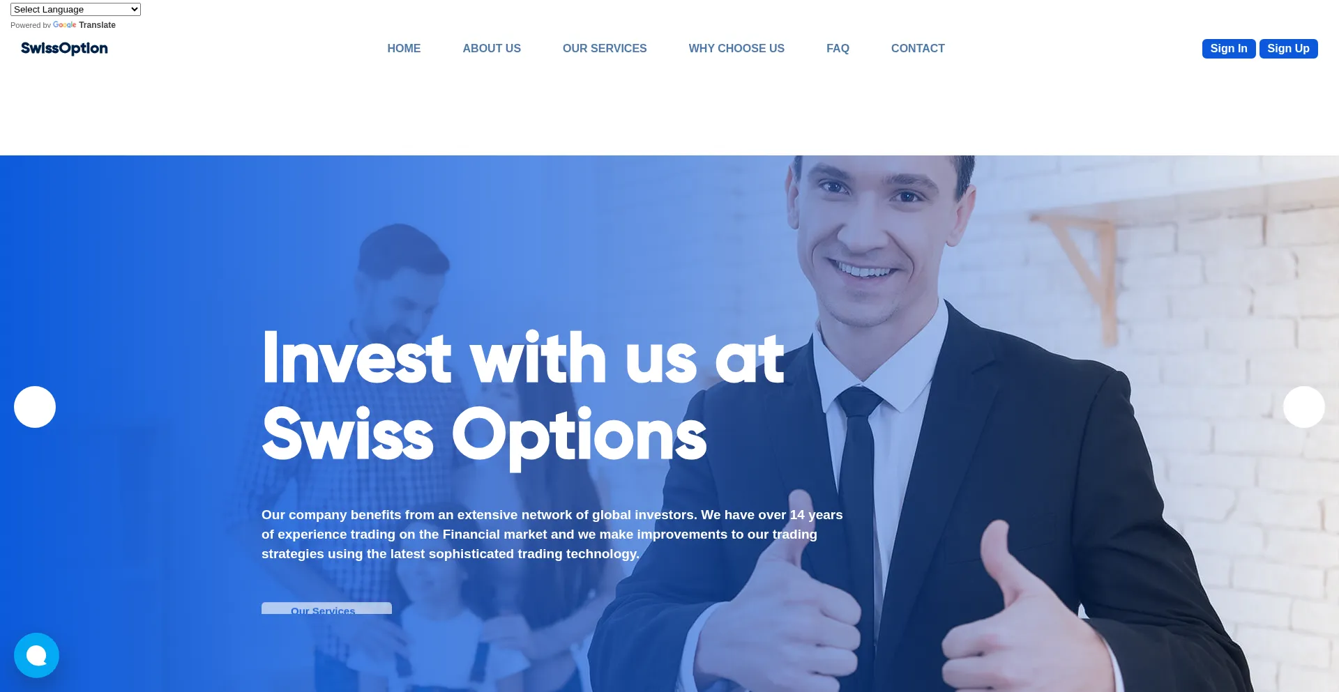 Website screenshot of Swissoptions.net