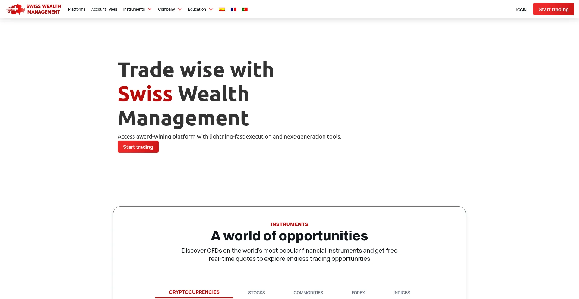 Website screenshot of Swisswealthm.ai