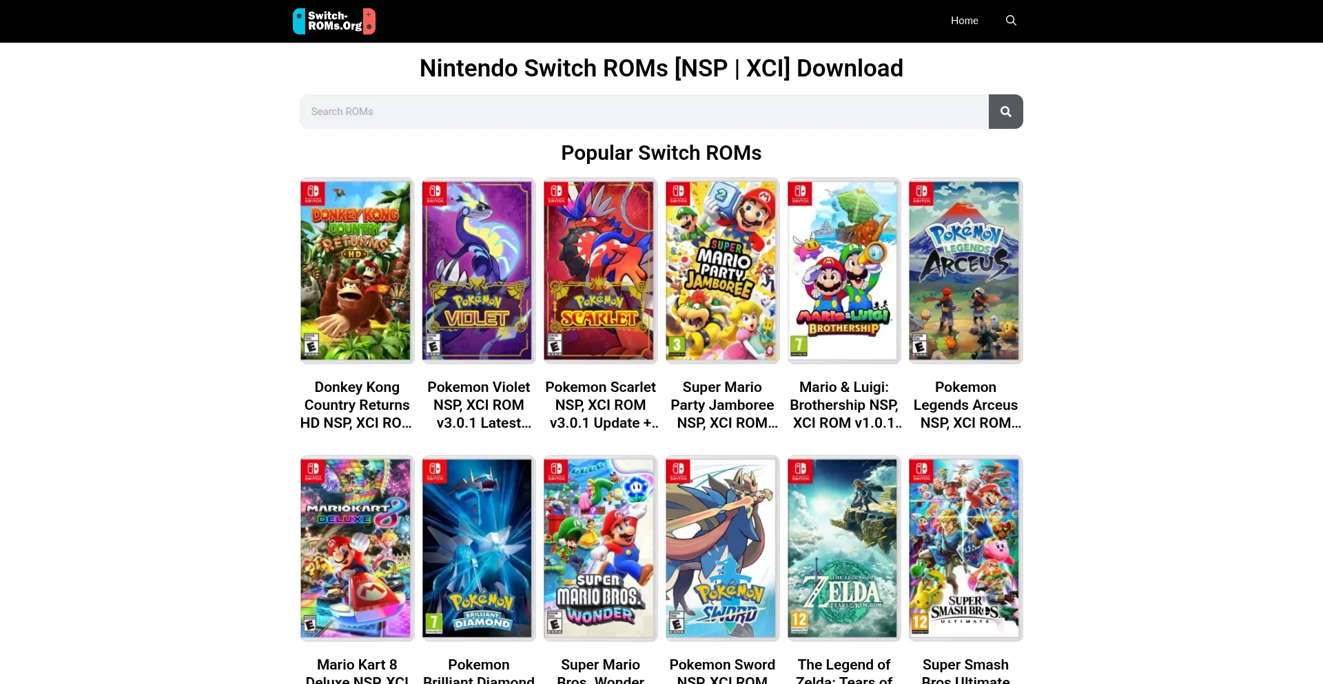 Website screenshot of Switch-roms.org
