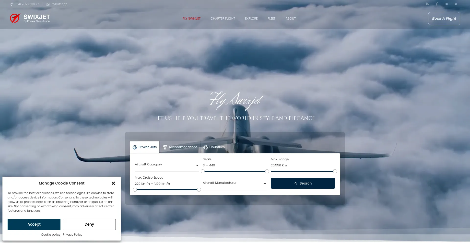 Website screenshot of Swixjet.com