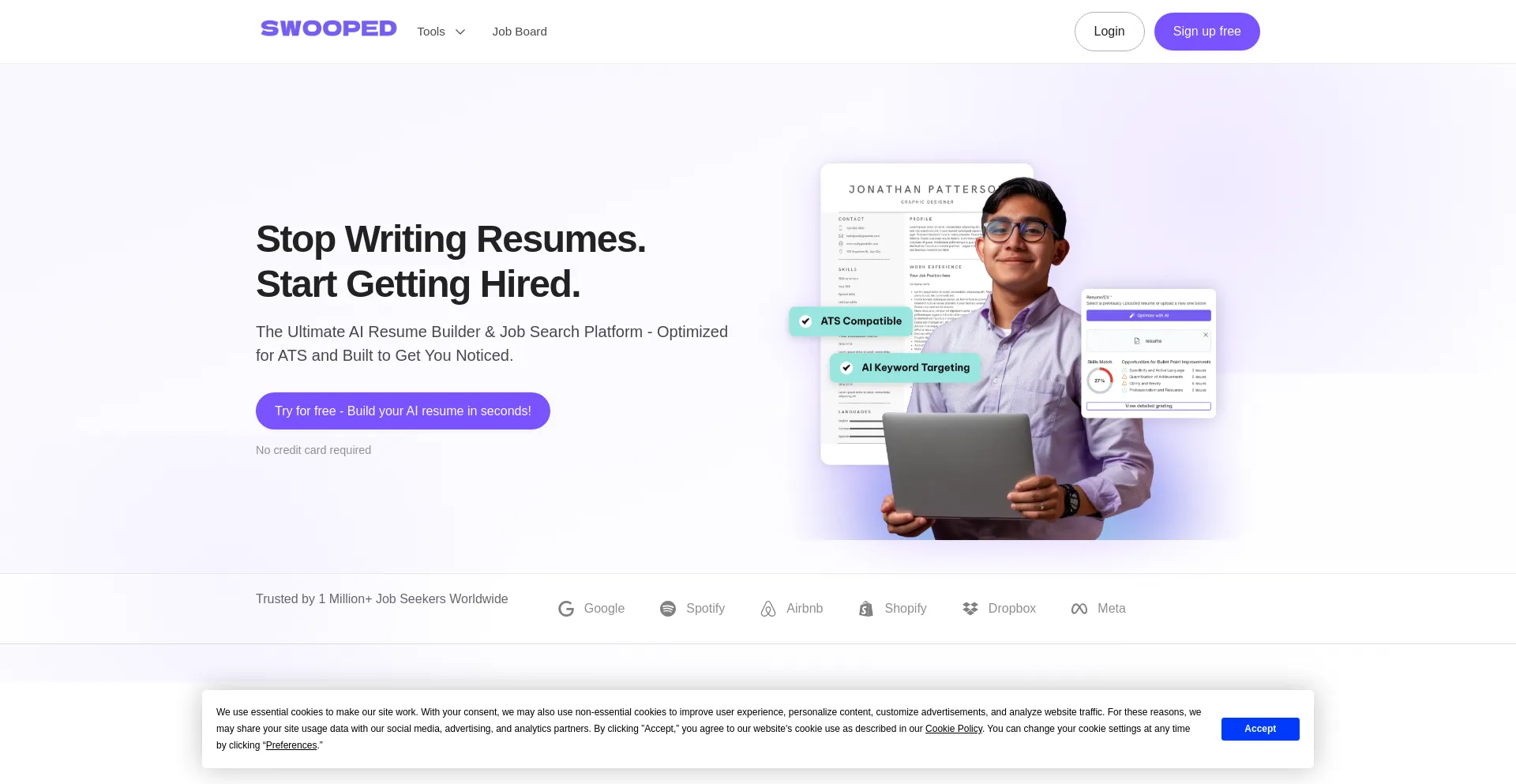 Website screenshot of Swooped.co
