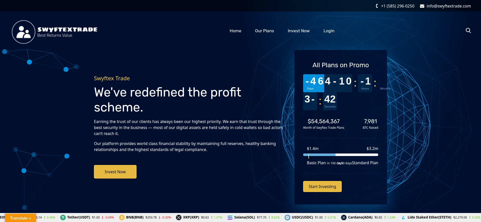 Website screenshot of Swyftextrade.com